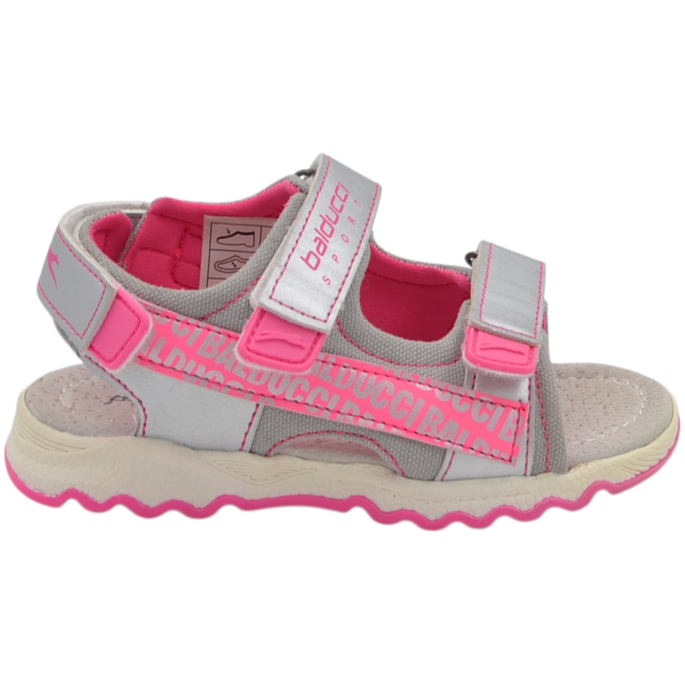 Sandali sportivi da bambina Balducci grigi e rosa con triplo strappo e plantare anatomico in pelle.