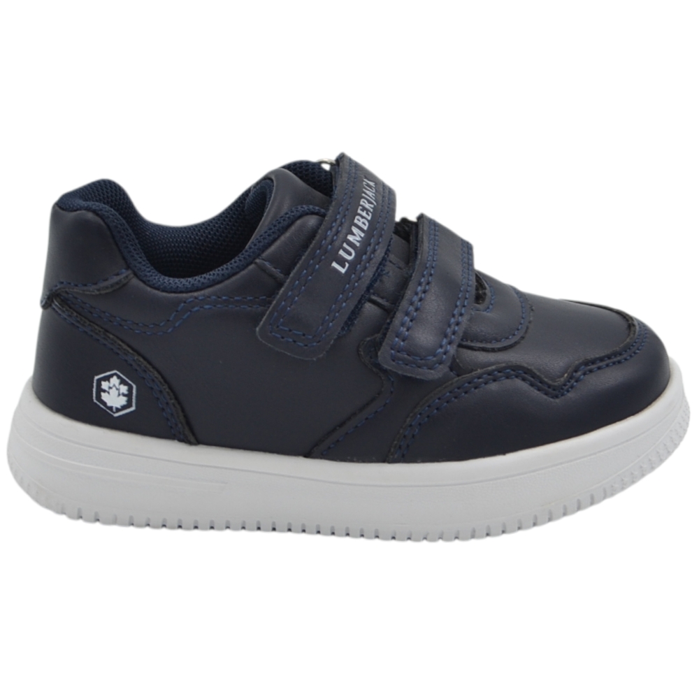 Sneakers da bambino Lumberjack blu notte con doppio cinturino a strappo e suola bianca ammortizzata.