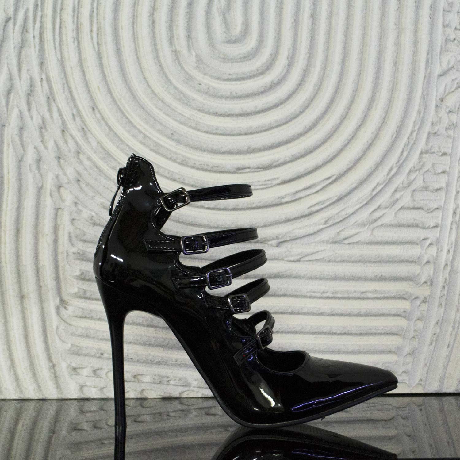Scarpe donna moda nero lucido cinturini tacco spillo