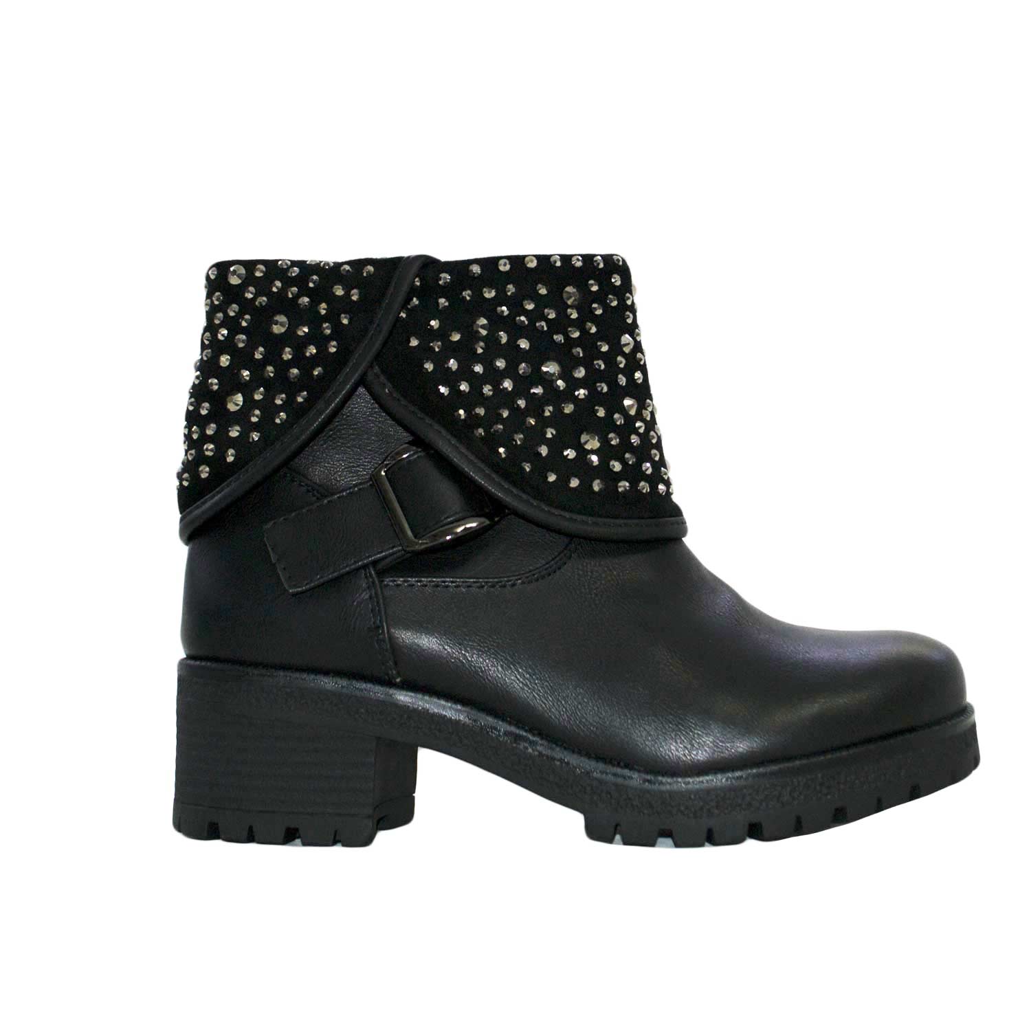 Stivaletti donna scarpe moda chic fondo roccia antiscivolo strass fibbia