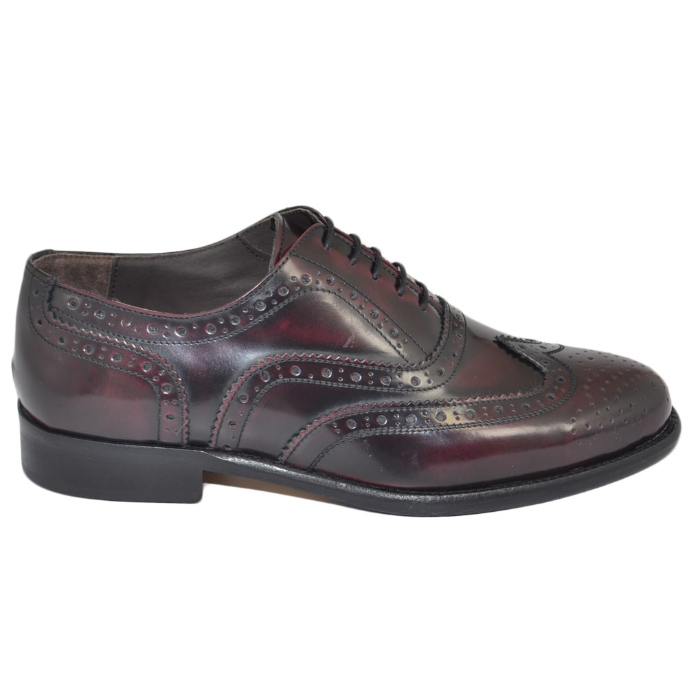 Scarpe uomo stringate francesina vera pelle abrasivata bordeaux italy fondo antiscivolo vero cuoio cerimonia elegante