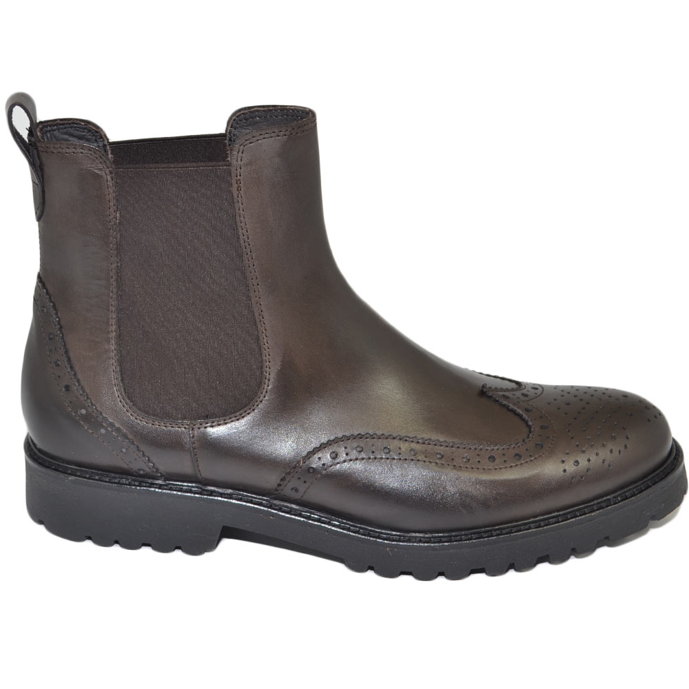 Beatles uomo stivaletto scarpe elastico vera pelle nappa testa moro francesina fondo gomma roccia made italy invernale