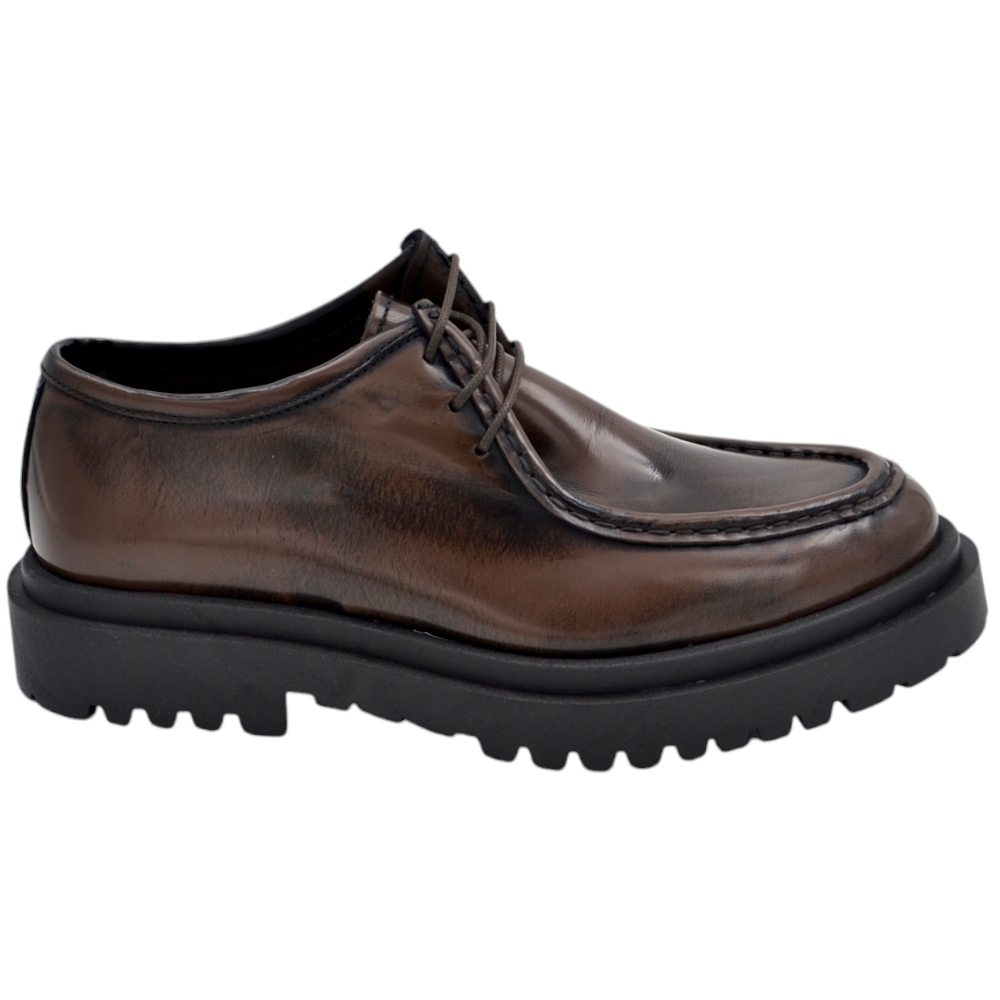 Scarpe uomo stringate ls ingegniere vera pelle abrasivato marrone spazzolato suola alta zigrinata luxury made in italy