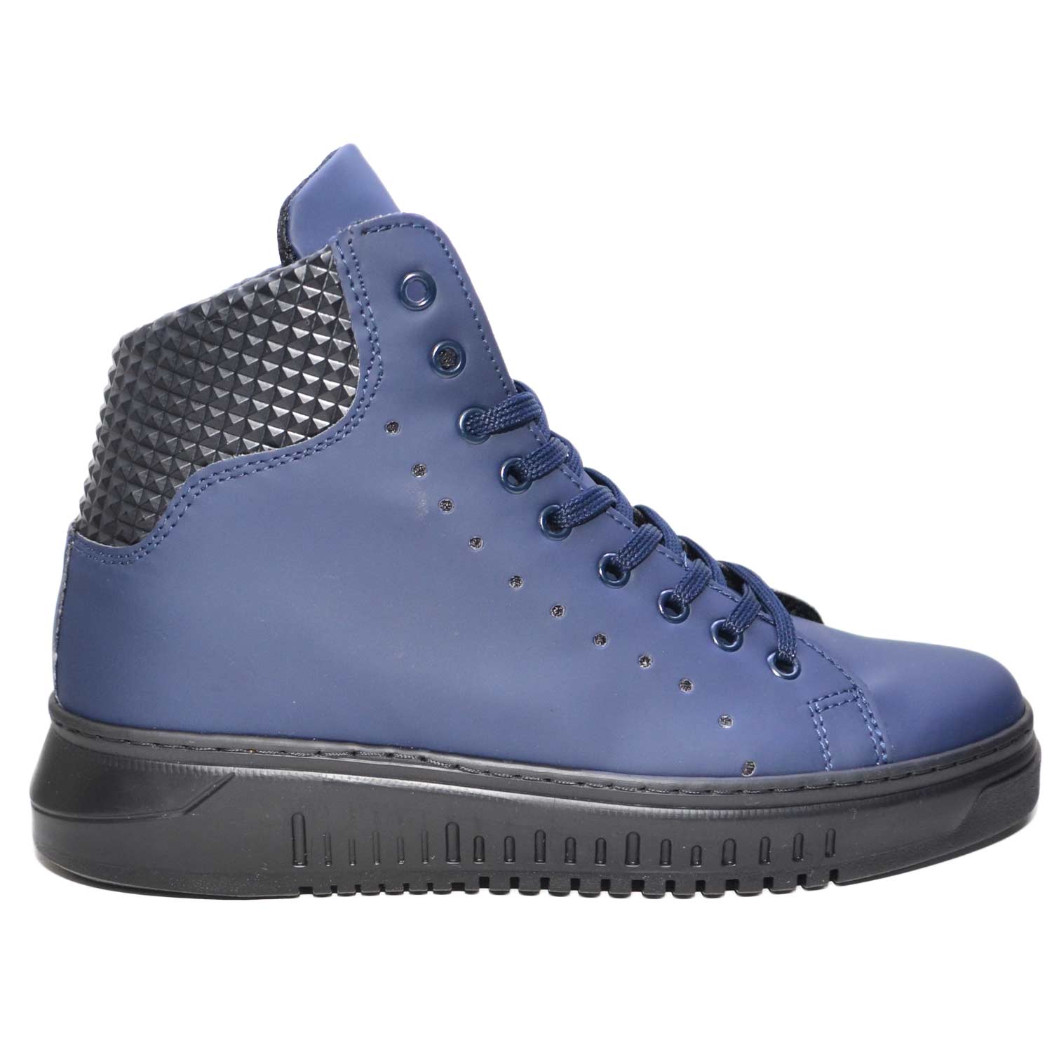 Sneakers alta art 250 pelle gommato blu fondo doppio army vera pelle ...