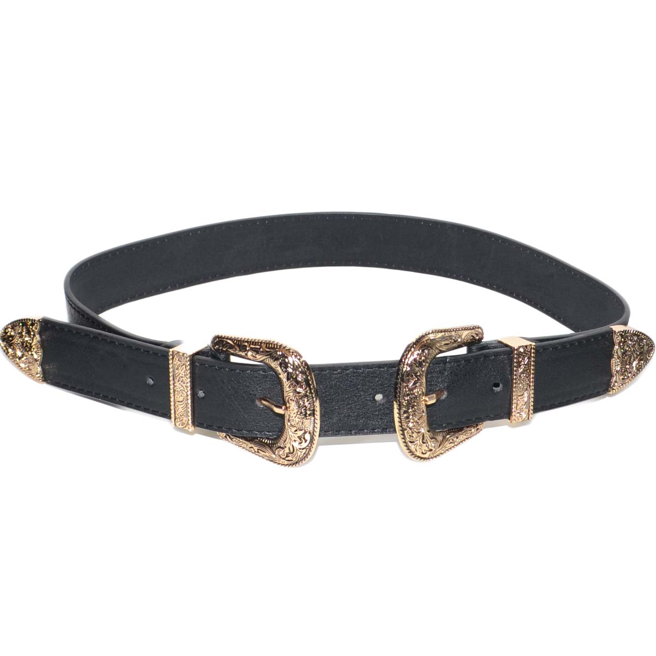 Cintura donna nera doppia fibbia oro alta 5 cm modello marcuzzi basic regolabile moda glamour