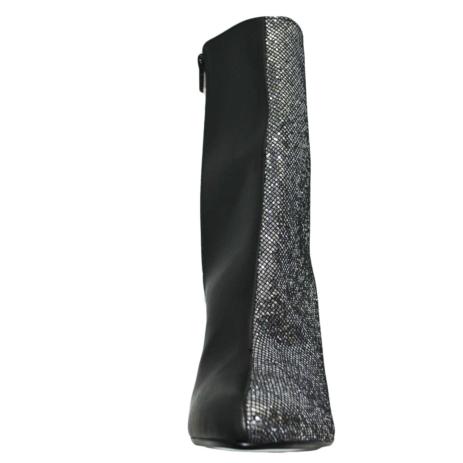 Scarpe donna tronchetto comfort glamour moda elegant  tacco glitter art bicolore 33223 argento glitter a contrasto nero 