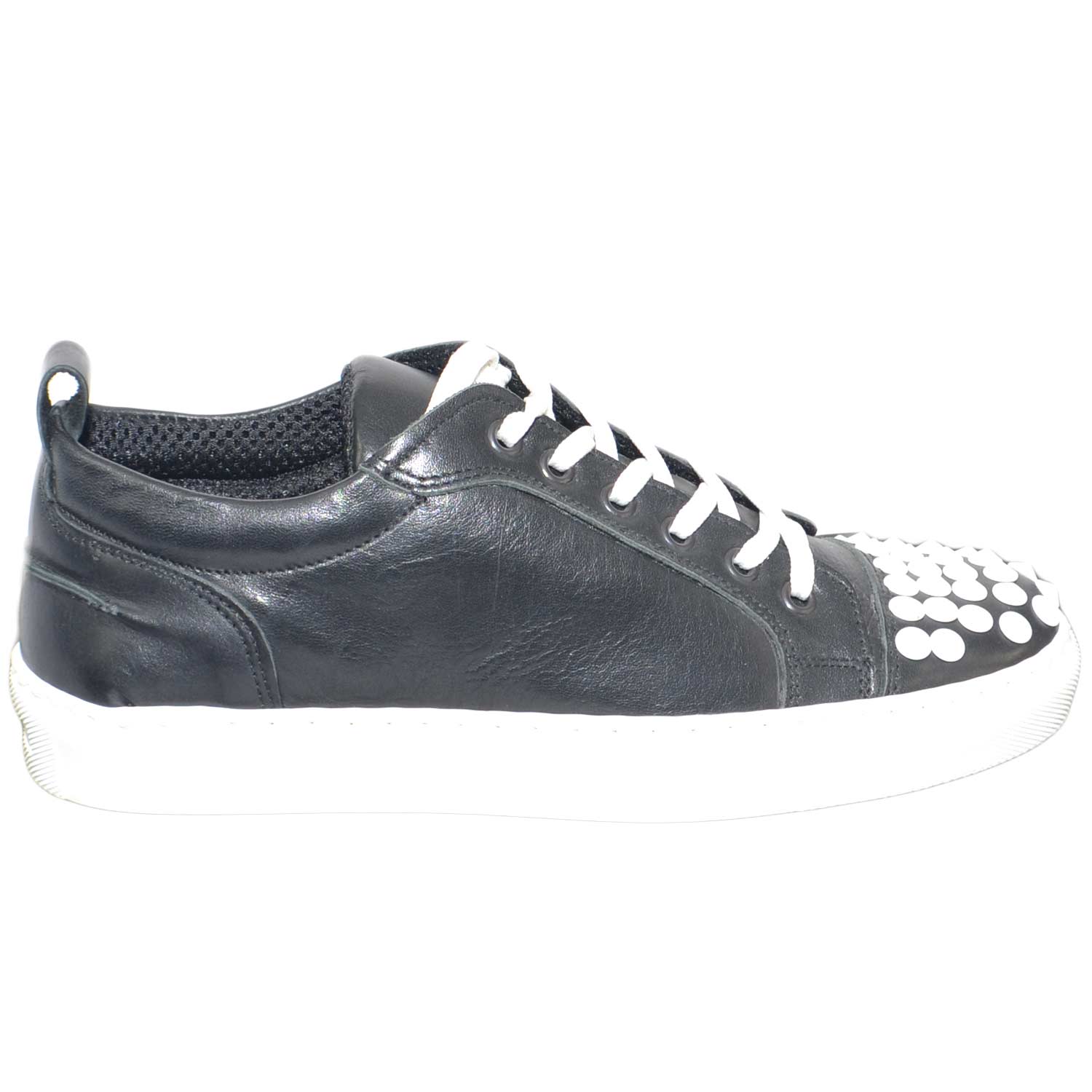 SNEAKERS UOMO ALTA STIVALETTO IN VERA PELLE VITELLO BIANCO FONDO ARMY Con Punta Nera Made In Italy Moda