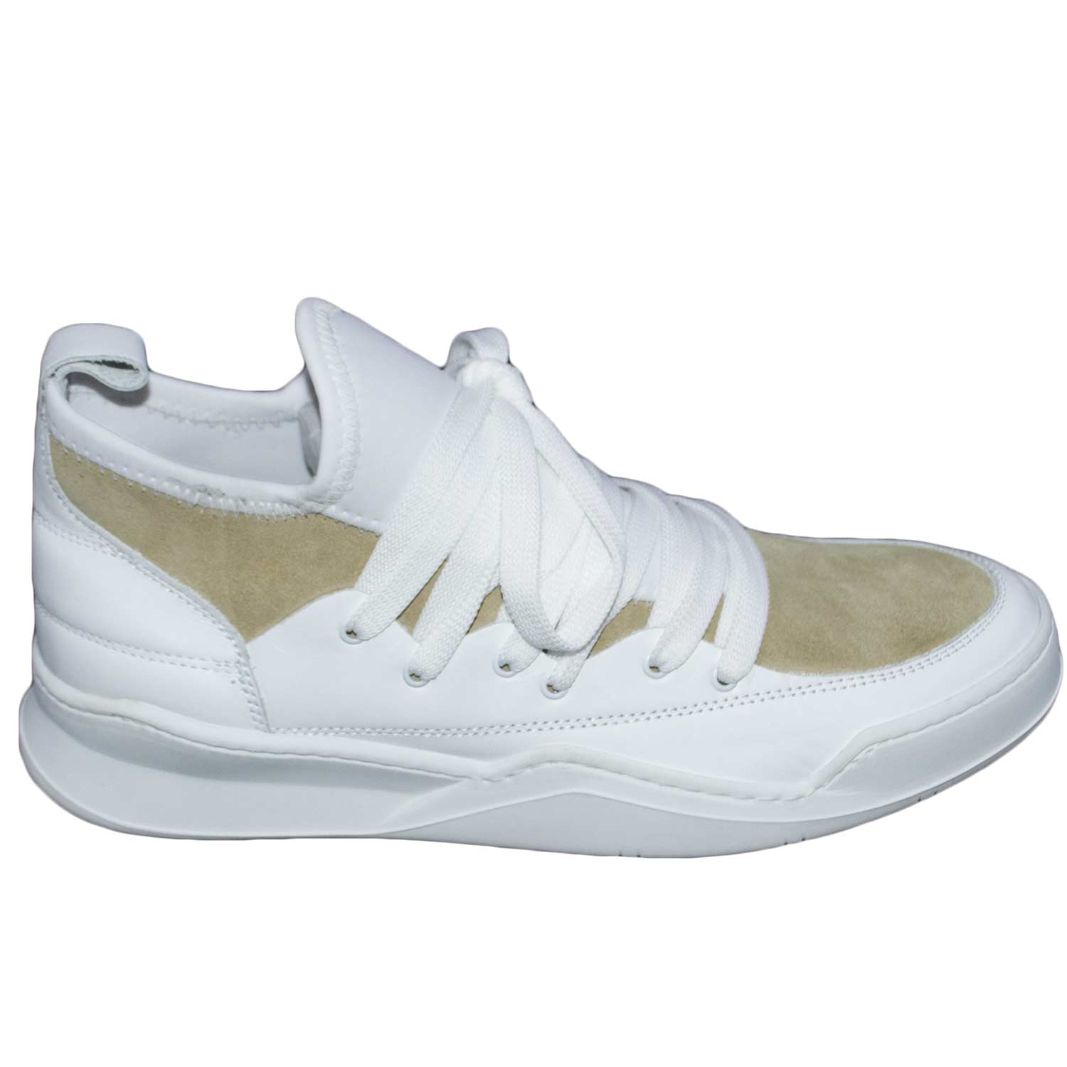 Sneakers bassa made in italy art marcelo bicolore beige e bianco az0120 vera pelle fondo bianco curvo