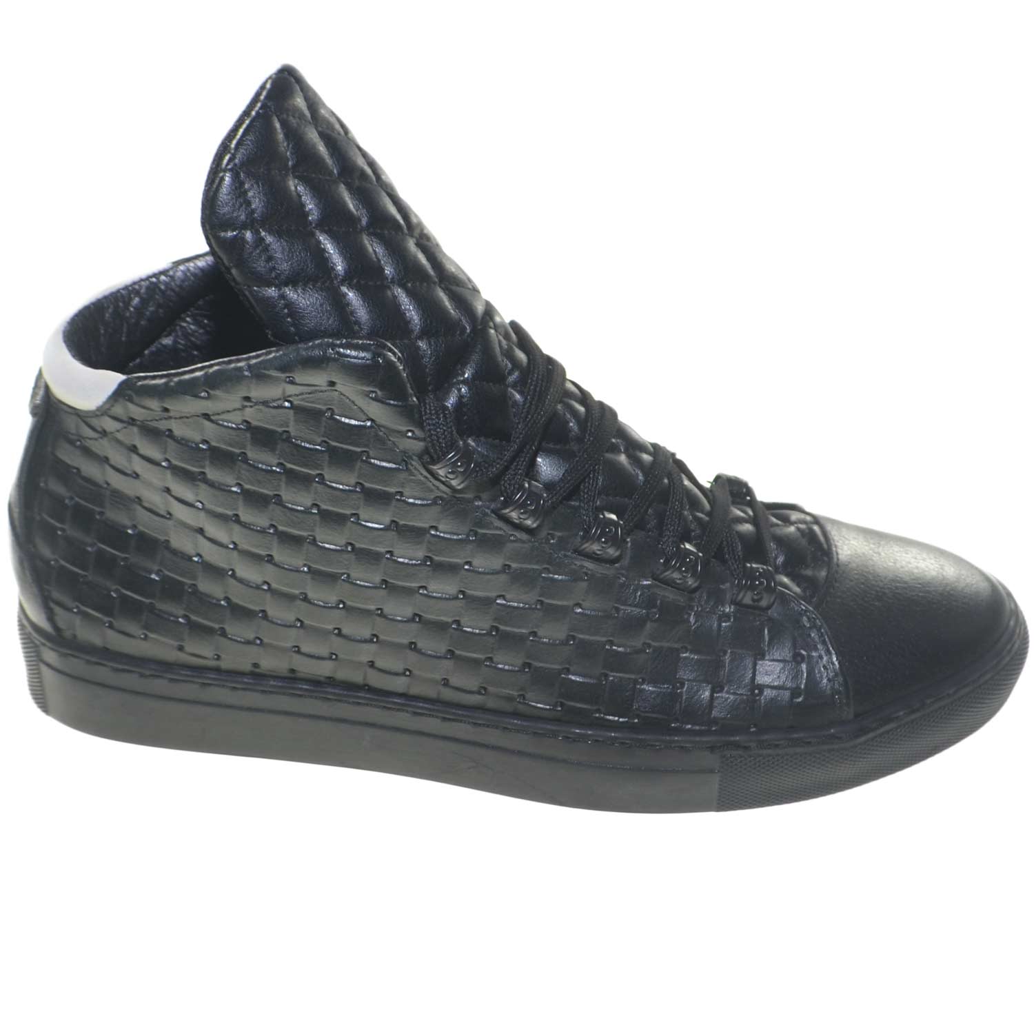 Scarpe uomo sneakers bassa man vera pelle intreccio nero e