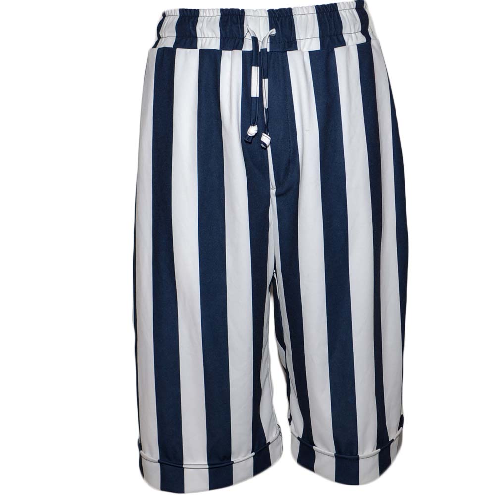Bermuda Shorts Rigato Elastico Uomo Righe Cavallo Basso Multicolore Pantaloncini rigato bianco blu Moda Streetwear