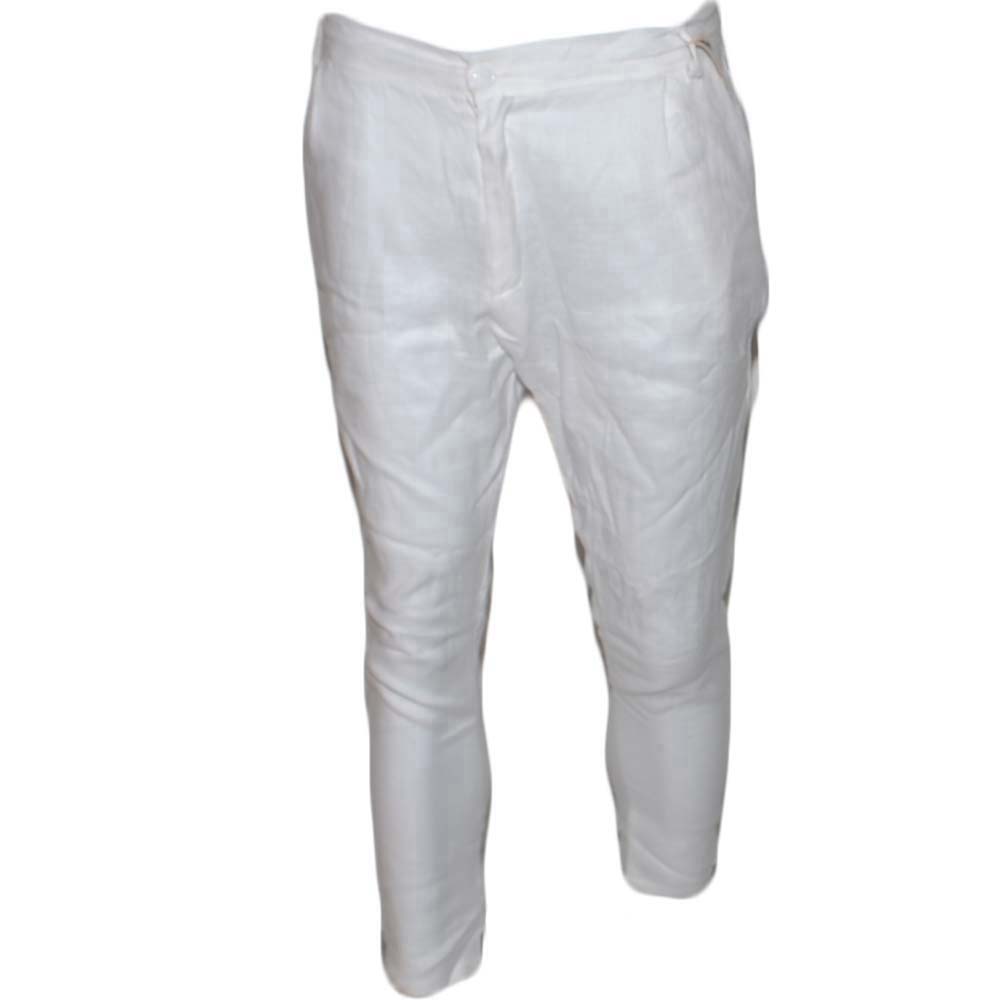 Pantalone Uomo Classic Tinta Unita Bianco Tasca America Cavallo Basso Misto Lino Viscosa Moda Giovanile .