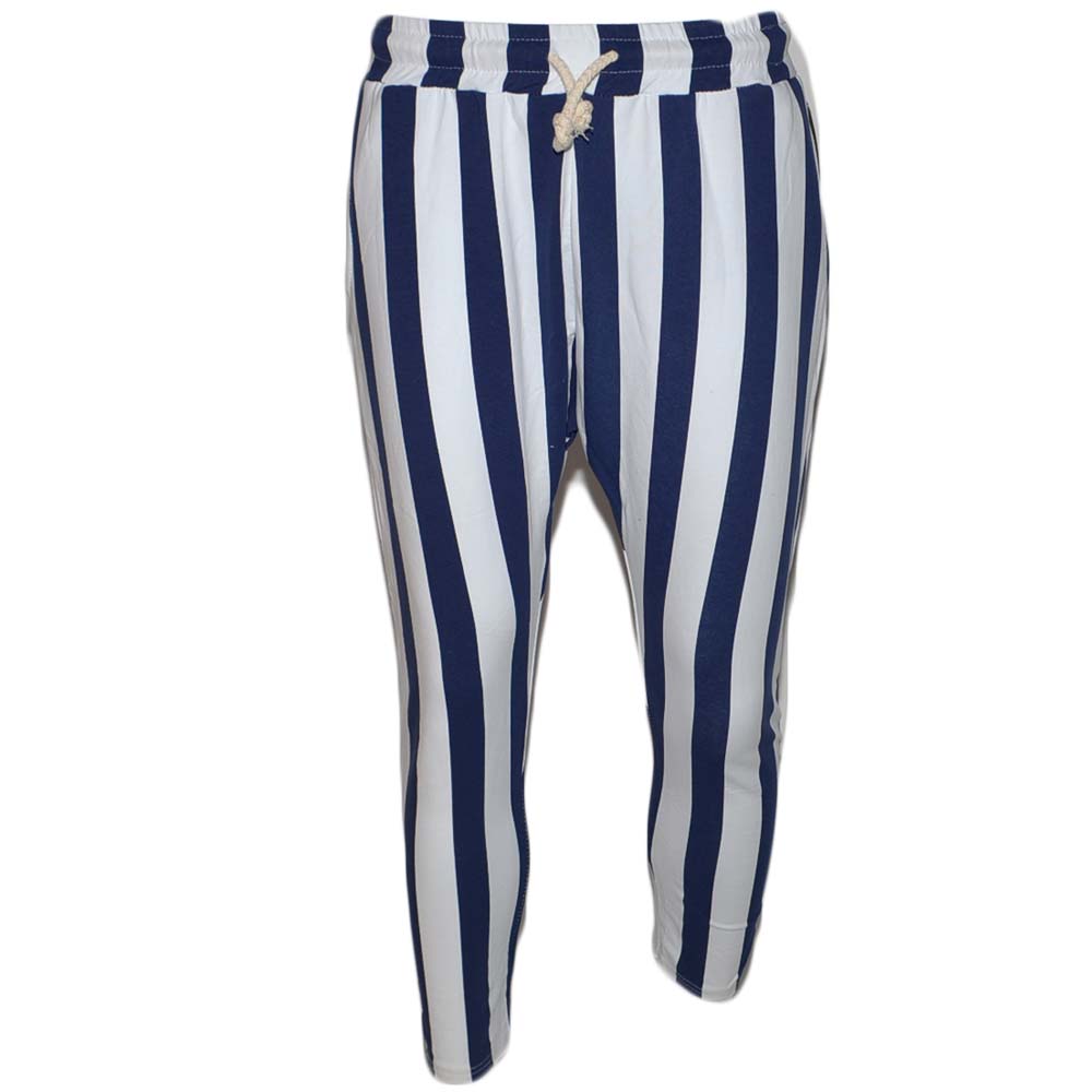 Pantalone Uomo Urban Casual Rigato Righe Blu Panta Tuta Tasca America Cavallo Basso Casual Moda Giovanile