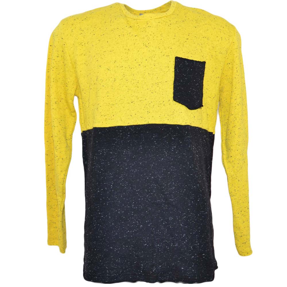 Ferlpa uomo moda bicolore giallo e nero con taschino in caldo cotone slim fit collo tondo moda giovane