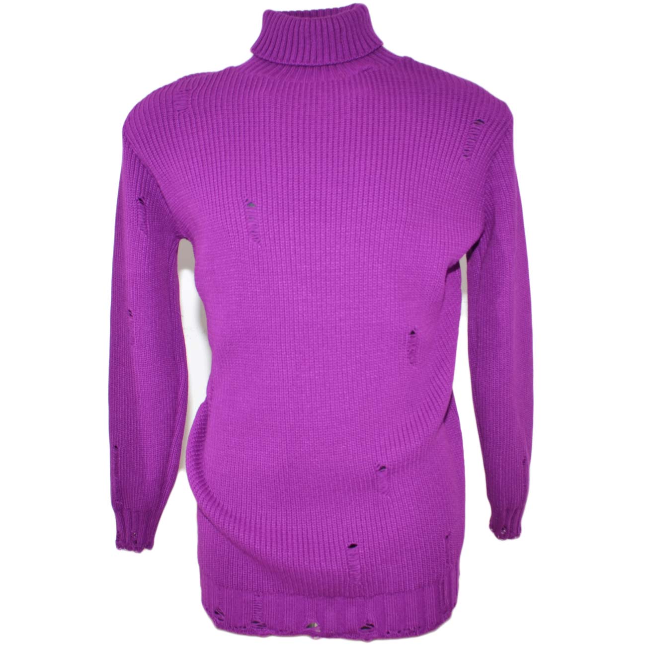 Maglione dolcevita uomo lungo viola slim fit ad intessitura larga linea vintage con buchi  caldo e confortevole