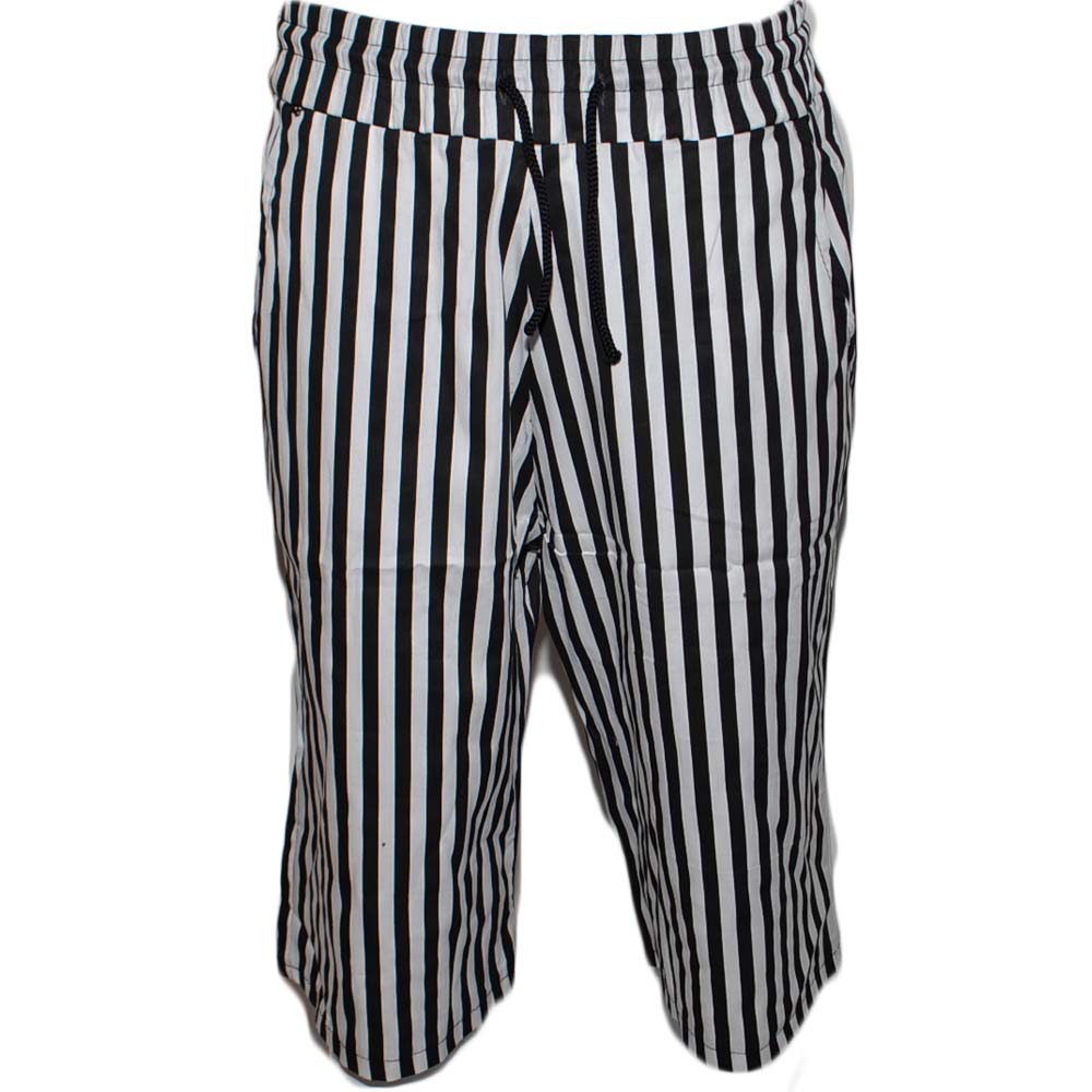 Bermuda Shorts Pantaloncini Corti Uomo Rigati Nero Righe Tasca America Casual Moda Giovanile Streetwear.