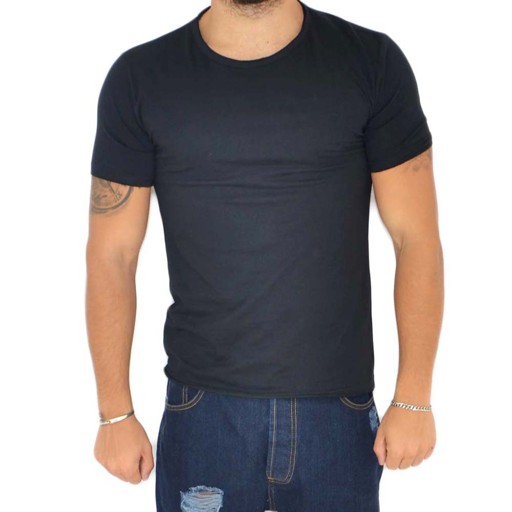 T- shirt basic uomo in cotone elastico nero semplice slim fit girocollo con  cucitura in tinta made in italy uomo t shirt Malu Shoes