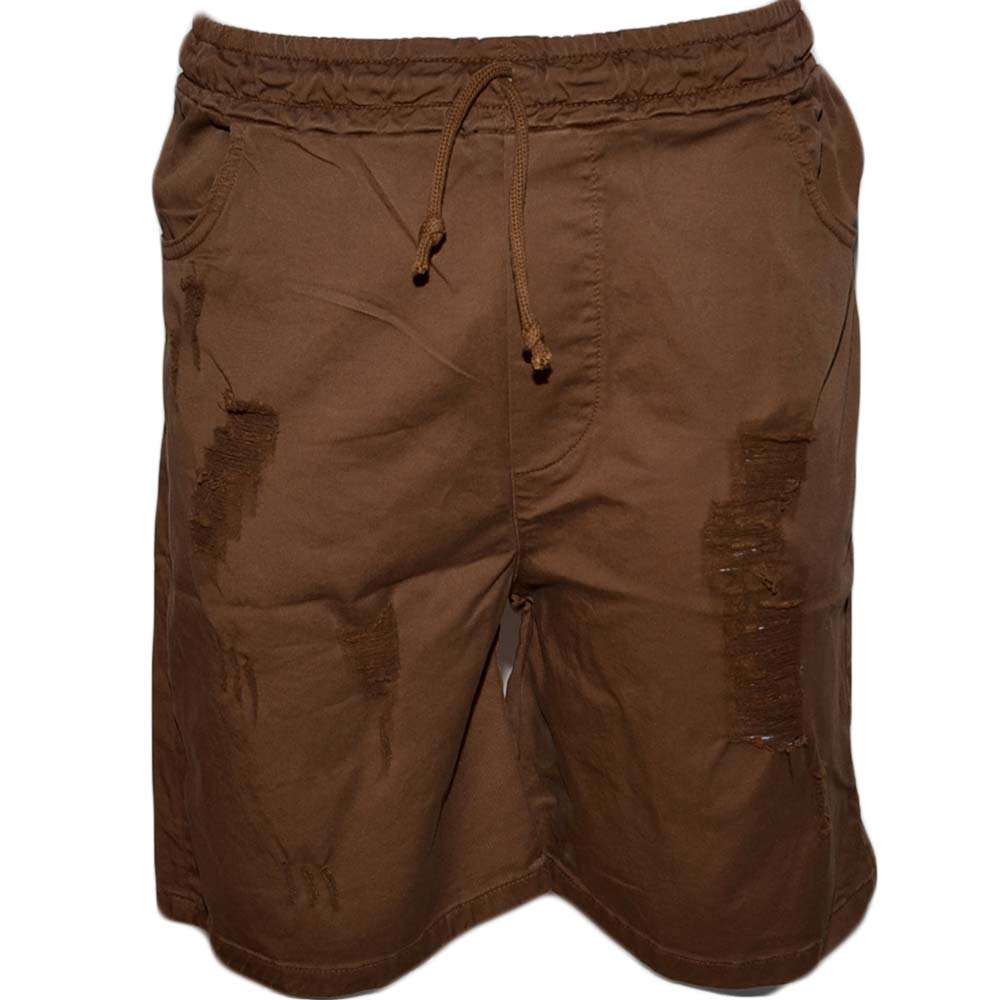 Pantaloncini Lino Uomo Pantalone Corto Bermuda  Sportivo Marrone Tasca America Chiusura Laccio Moda Giovanile.