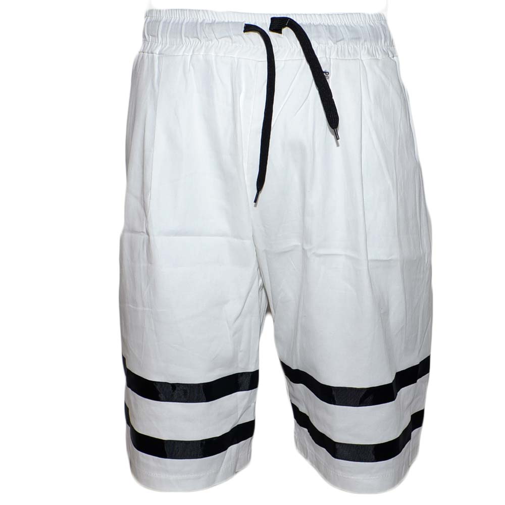 Pantalone corto uomo bermuda pantaloncini tuta bicolore bianco e nero molla moda streetwear.