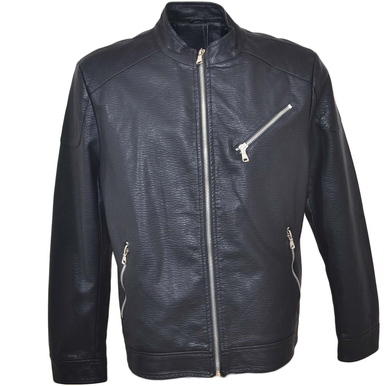 Giubbino giacca uomo in simil pelle con imbottitura zip frontale e taschino trasversale linea basic tendenza