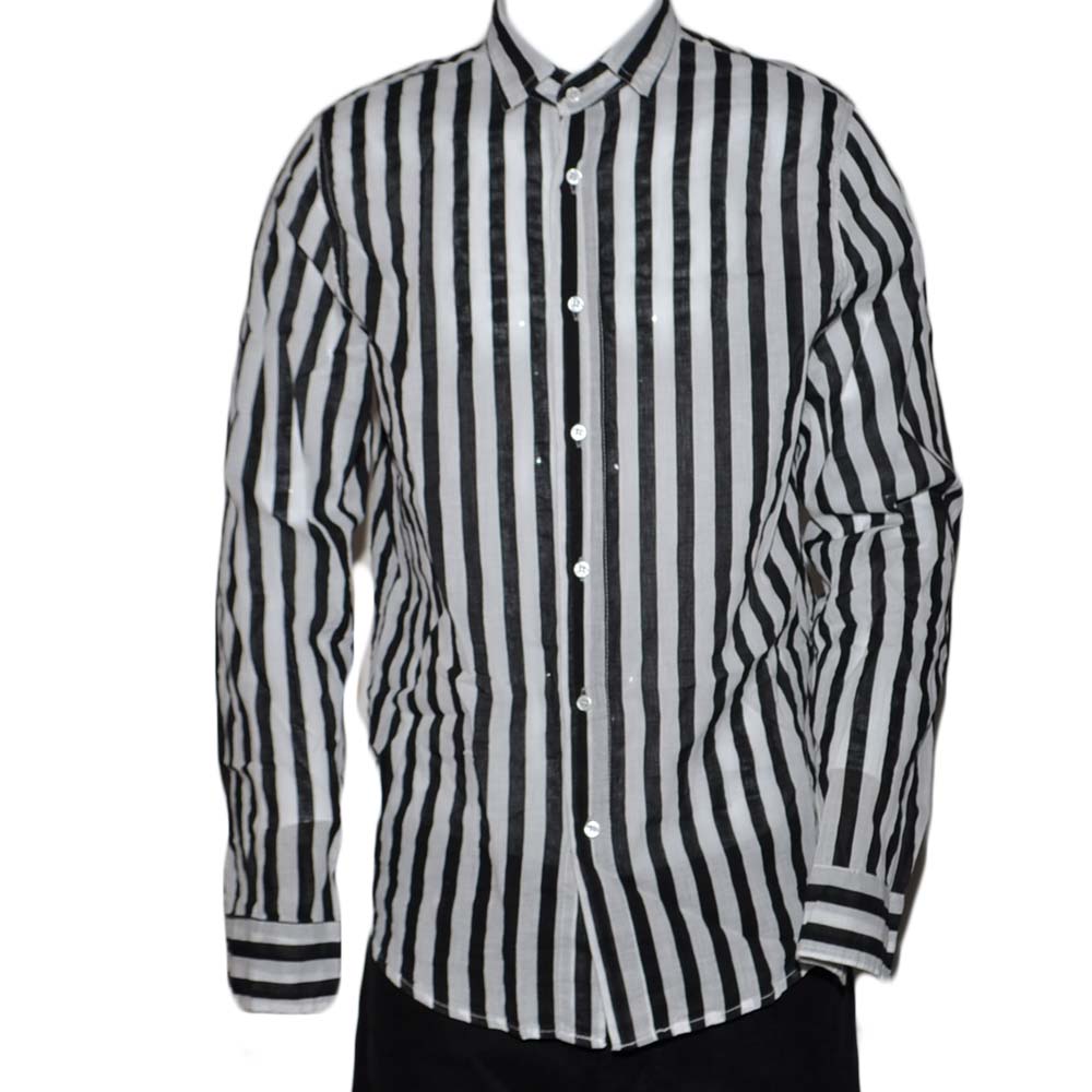 Camicia Uomo Casual Collo Coreano Fantasia Rigata Righe Maniche Lunghe Moda Giovanile