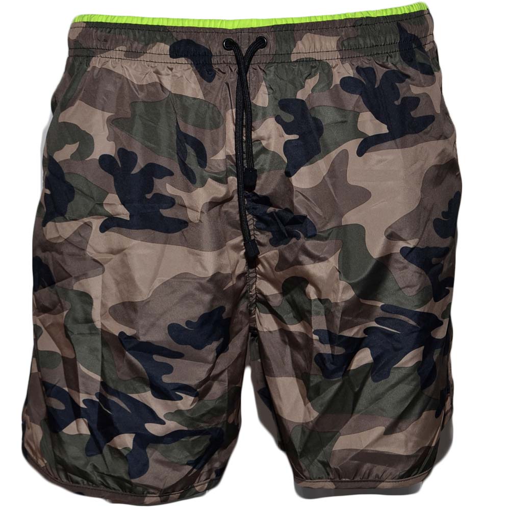 Costume mare uomo mimetico verde militare e striscia fluo pantaloncino boxer slim fit shorts costumi Summer Beach Surf