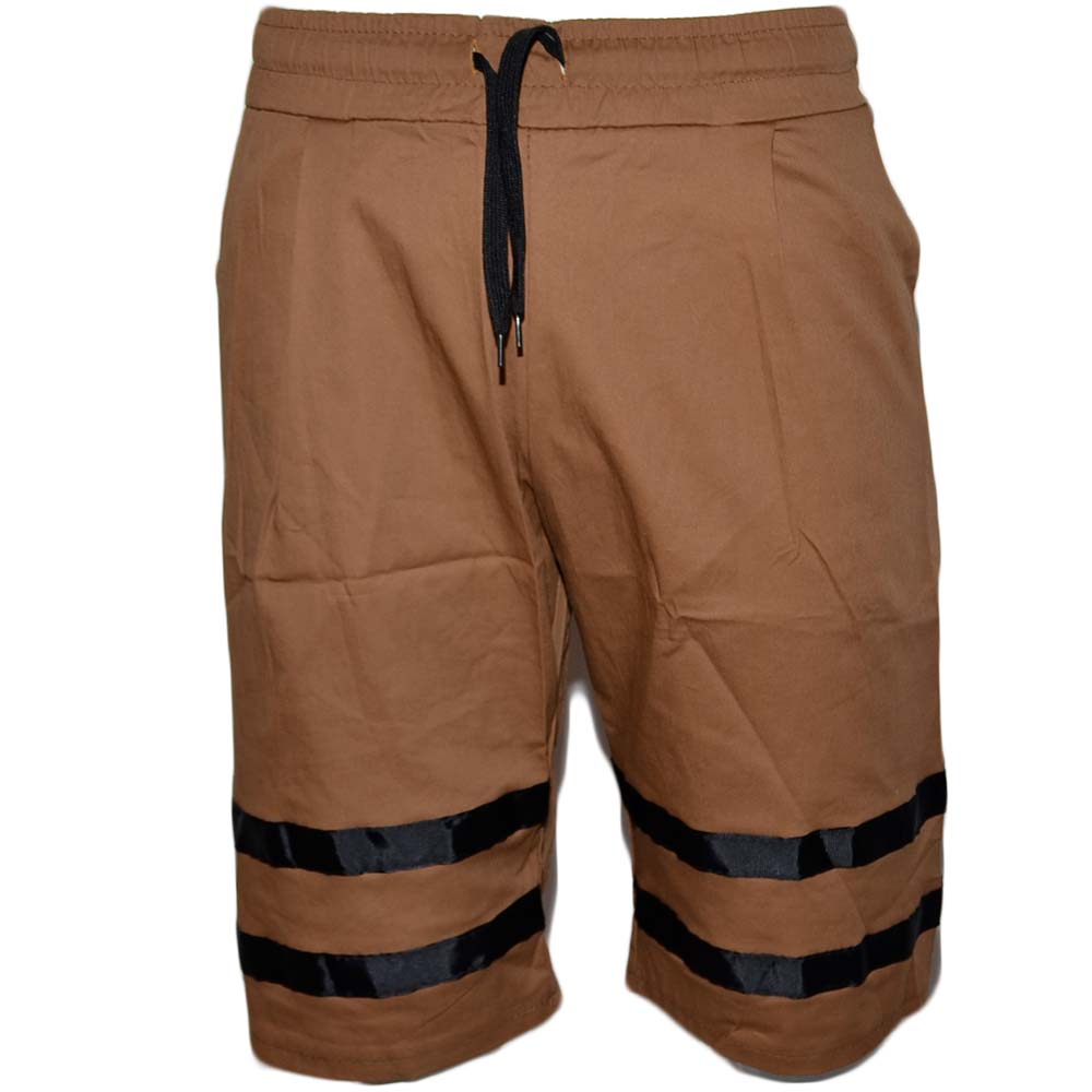 Pantalone Corto Uomo Bermuda Pantaloncini Tuta Bicolore Cuoio E Nero Molla Moda Streetwear