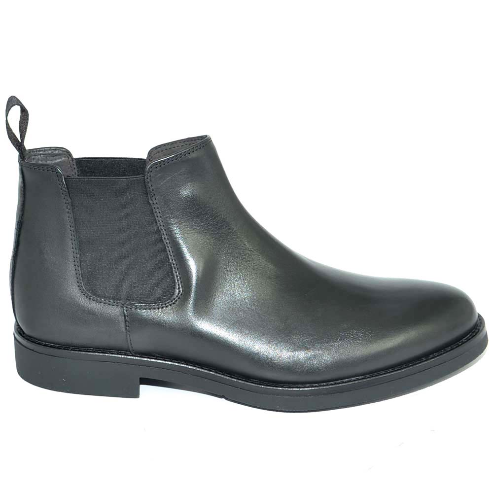 Beatles uomo stivaletto con elastico in vera pelle nera collo basso liscio fondo roccia made in italy handmade