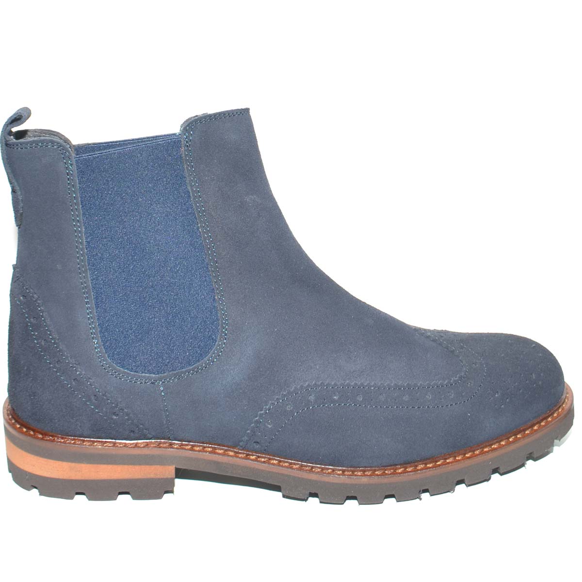 Beatles uomo in vera pelle camoscio blu con elastico  con fondo in gomma light e guardolo in legno handmade in italy