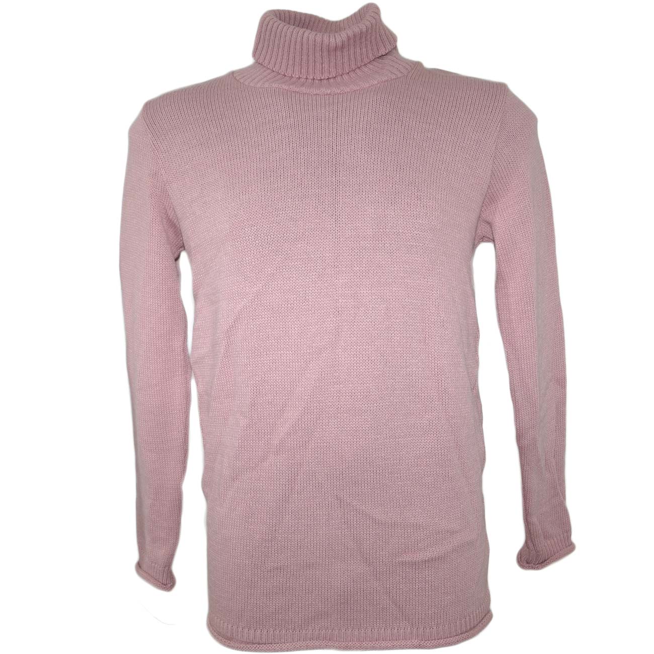 Maglione dolcevita uomo lungo rosa antico slim fit ad intessitura larga linea vintage con bordino caldo e confortevole