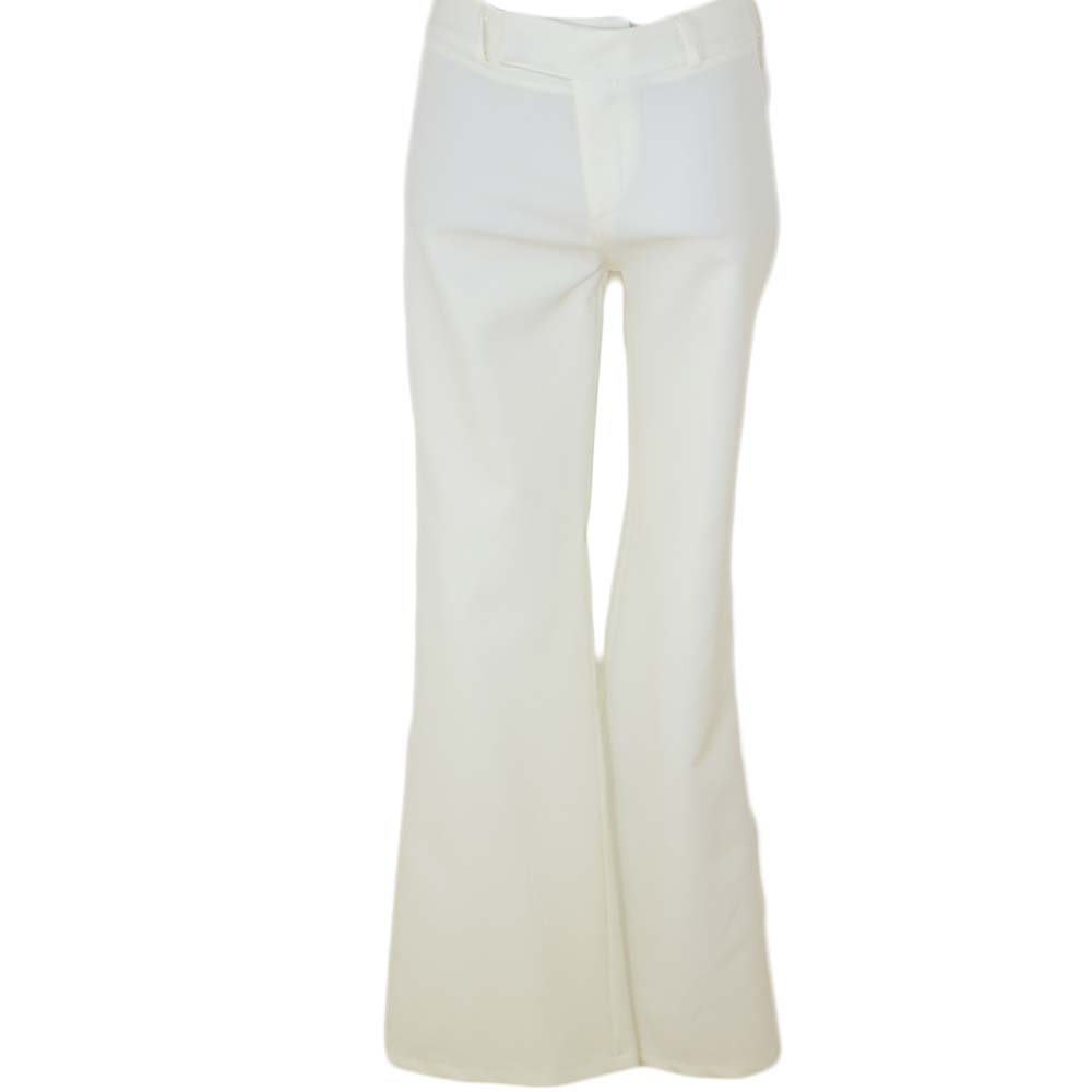 Pantaloni flare donna a zampa bianchi vita media tasca americana di cotone sexy slim aderenti tinta unita
