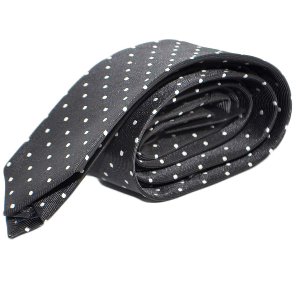 CRAVATTA UOMO ELEGANTE IN SETA NERA A POIS CON FILIGRANA STRETTA PER CERIMONIE EVENTI