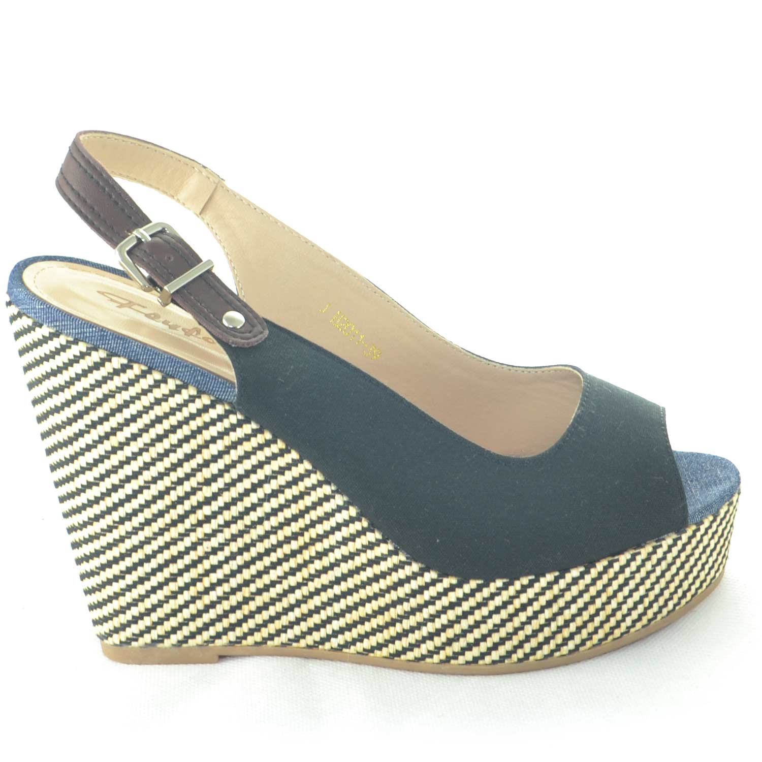 ZEPPA DONNA JEANSATA NERO ESTIVA CON FONDO DECORATO E RICAMATO FASCIATURA BASIC COMFORT SUOLA MORBIDONE