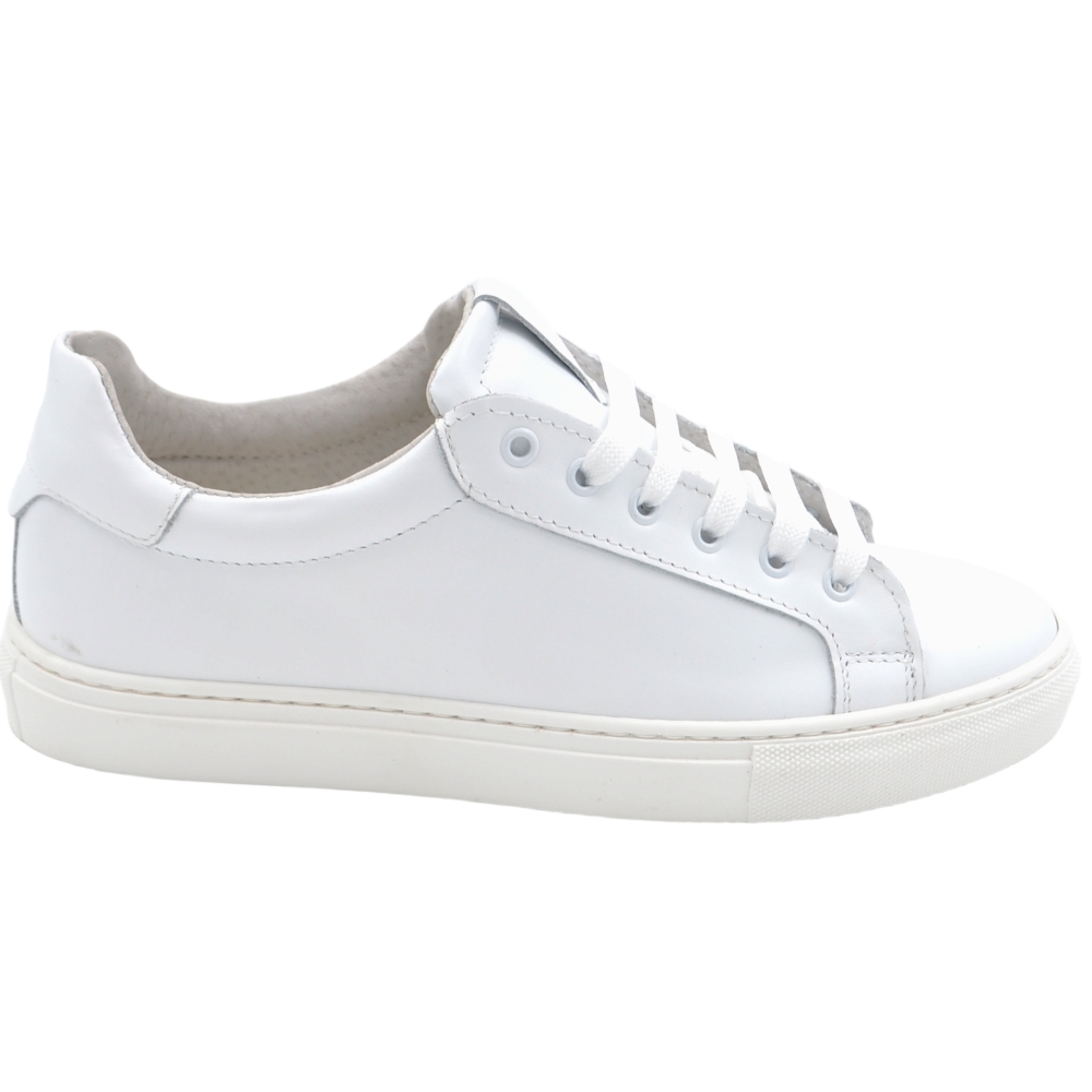 Sneakers bassa uomo in vera pelle bianca con cuciture tono su tono fondo in gomma basso moda business man comfort