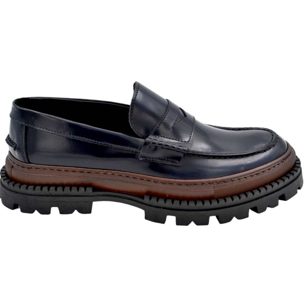 Scarpa mocassino college LS Luisantiago limited in vera pelle abrasivata blu con suola exclusive combat alta