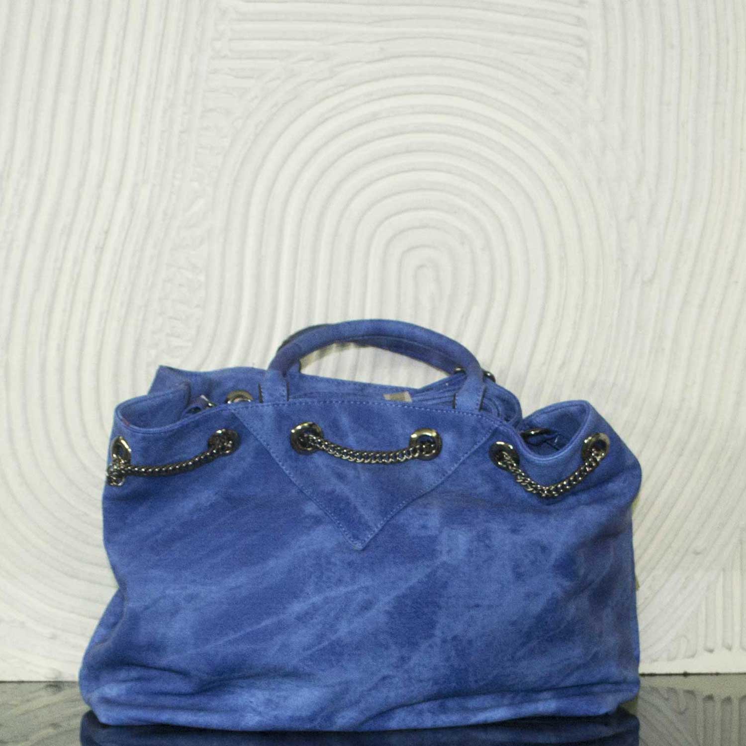 Big bags borsa grande tracolla manico blu cobalto nabuk