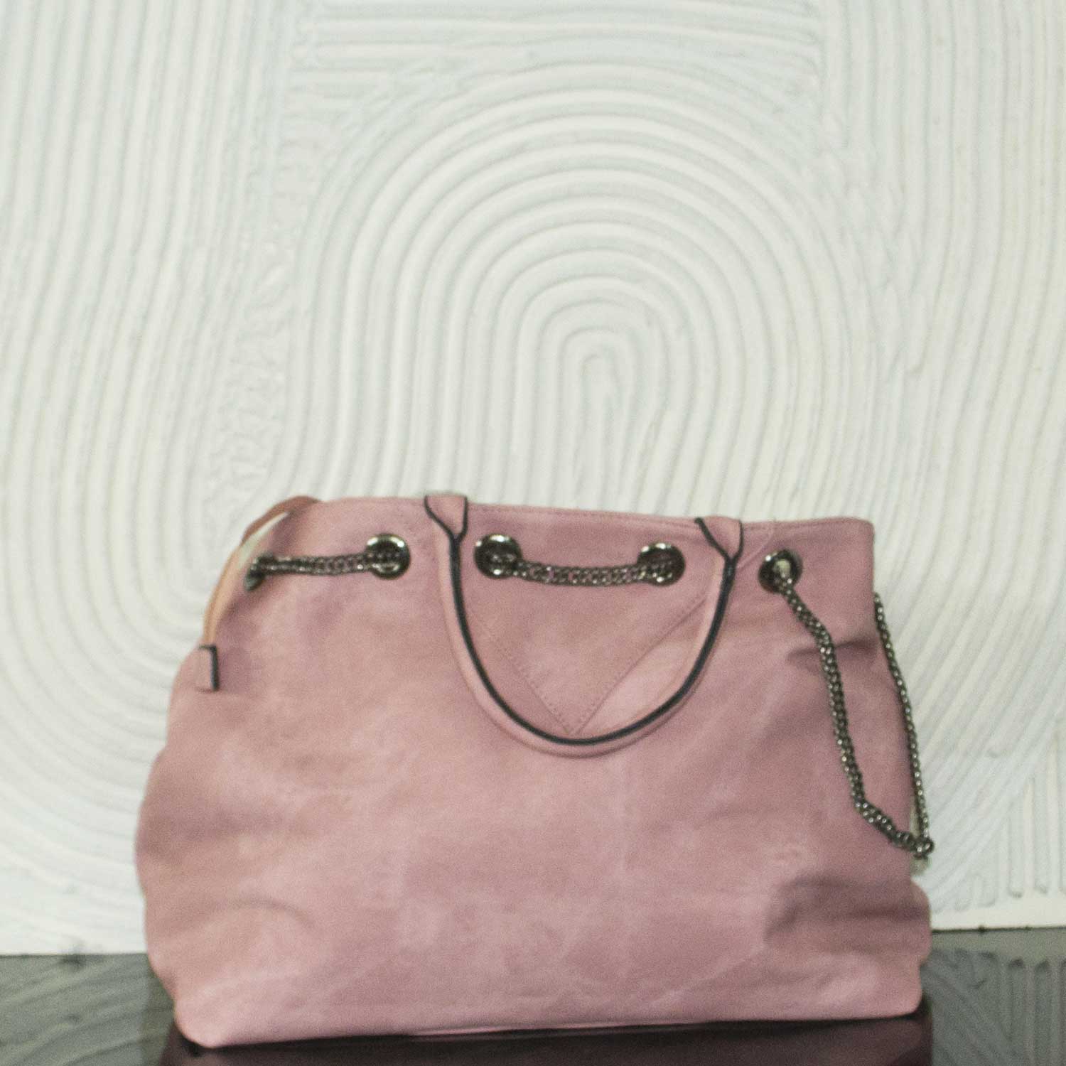 Big Bags borsa grande tracolla manico rosa nabuk rosa cipria