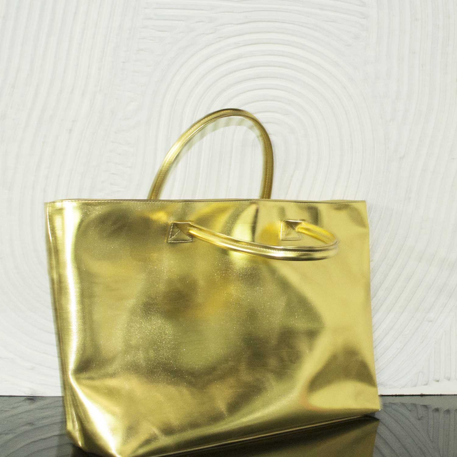 Borsa big bags oro laminato manico tracolla moda