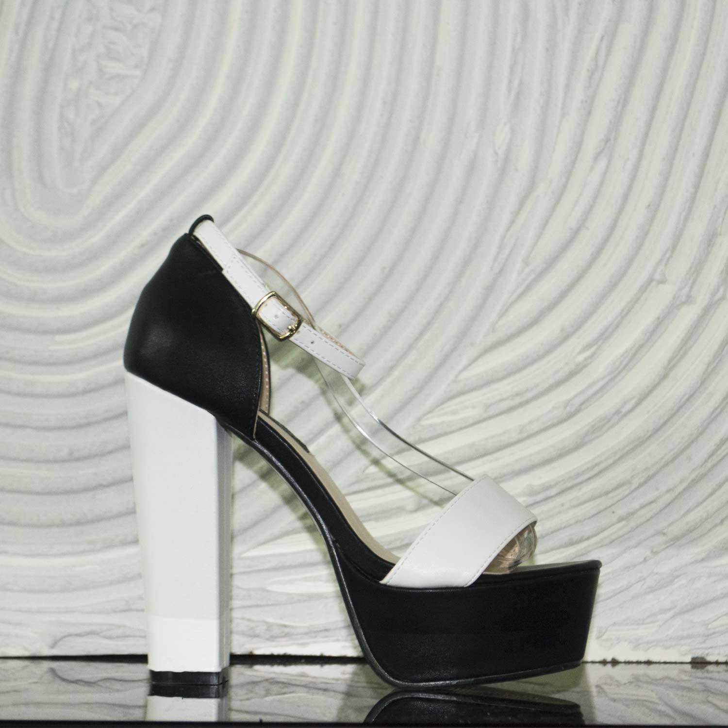 Scarpe donna alte sandalo tacco bianco-nero bicolore chic glamour