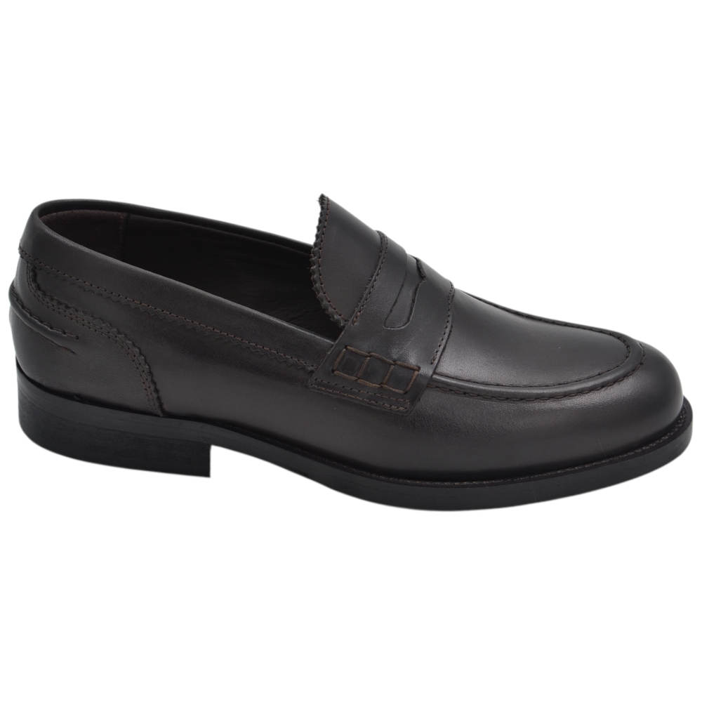 Scarpe uomo mocassino classico marrone fondo cuoio antiscivolo made in italy vera pelle di nappa business man.