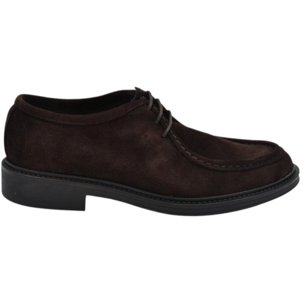 Scarpe uomo stringate ingegniere vera pelle camoscio marrone spazzolato suola gomma liscia 2 cm made in italy.