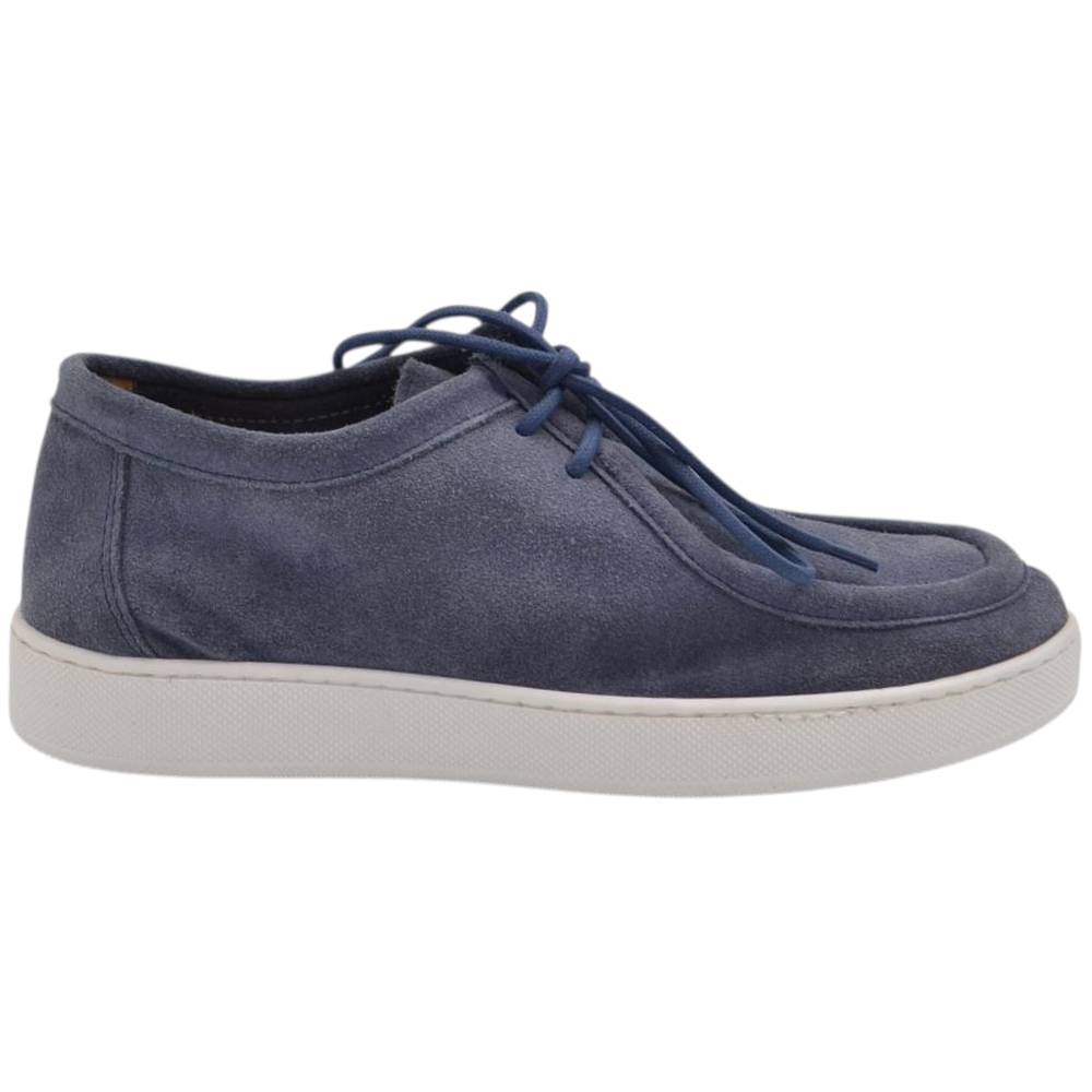 SCARPA UOMO MODELLO INGEGNERE IN VERA PELLE SCAMOSCIATO CELESTE CON GOMMA BIANCA ULTRALEGGERA 2 CM.