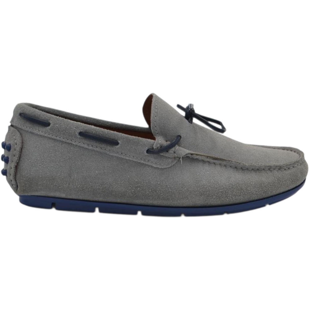 Scarpe uomo mocassino in vera pelle scamosciata grigia laccio in pelle suola in gomma piatta elegante.