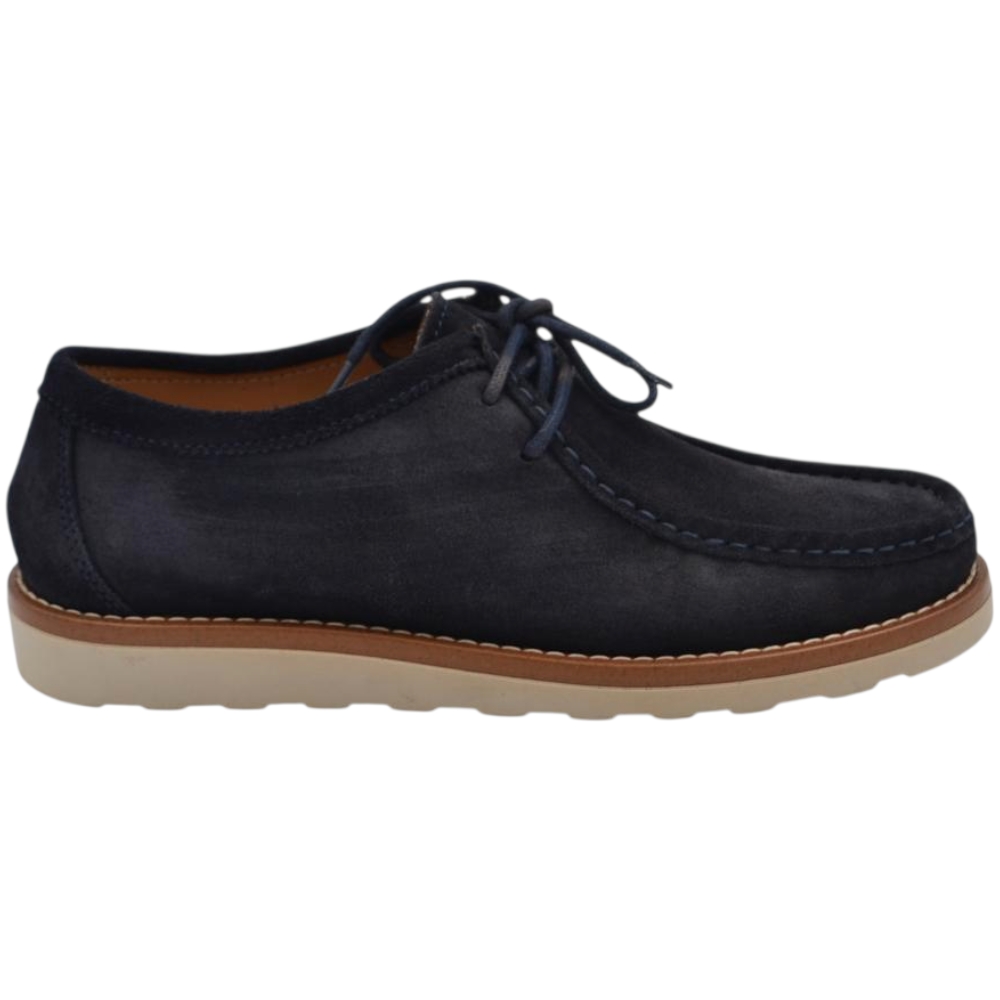 Scarpe uomo stringate ingegniere vera pelle camoscio blu spazzolato suola alta bicolore made in italy.