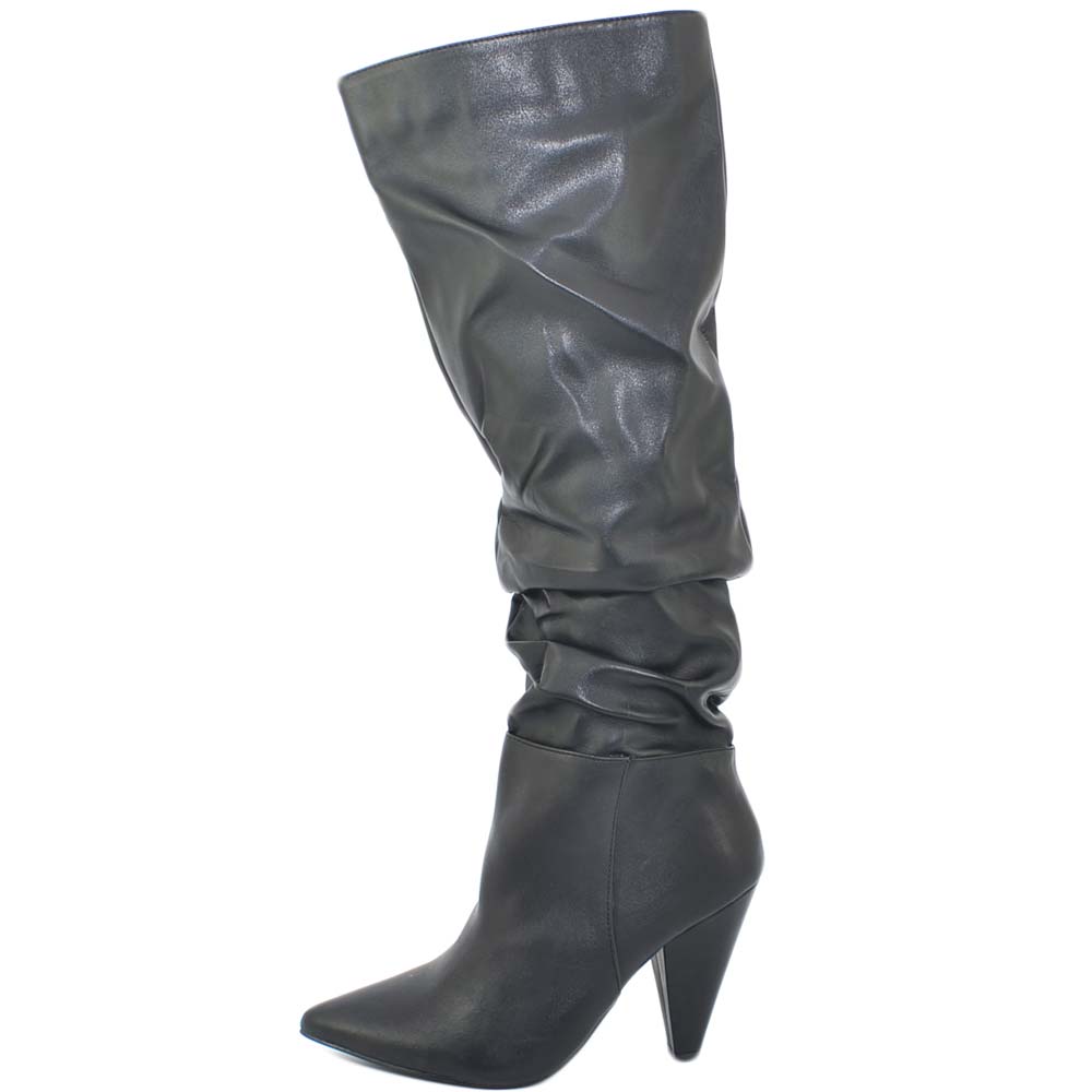 Scarpe Donna Stivali Stivaletti Tronchetto Alto Stivali Donna Slip-On Tacco Quadrato Tinta Unita Scarpe Alte al Ginocchio Punta Tonda (39,Nero