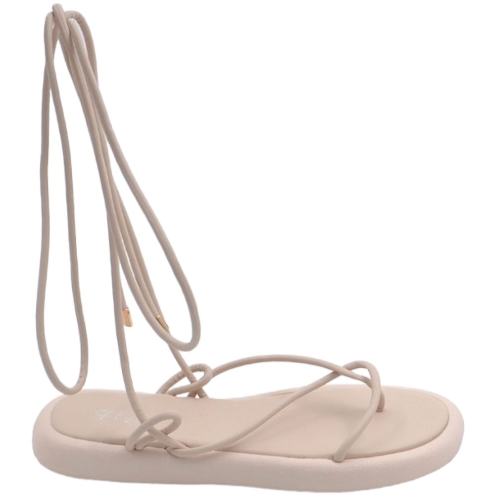 Sandali donna beige con platform con fasce sottili incrociate e lacci alla schiava al polpaccio moda.