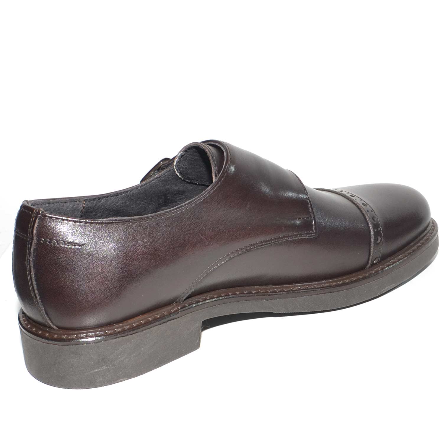 Scarpe Uomo In Vera Pelle Nappa Cognac Con Doppia Fibbia - Suola In Cuoio Antiscivolo, Handmade In Italy, Eleganti