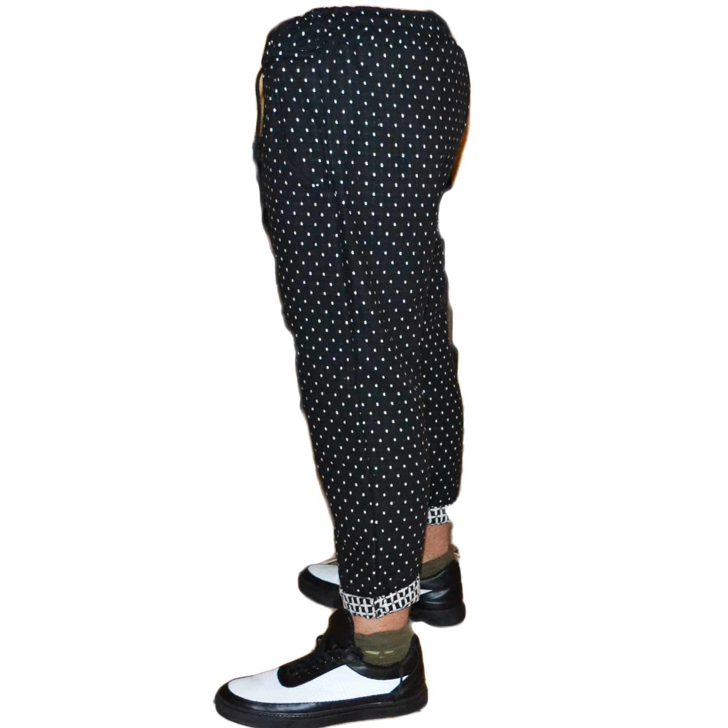 pantalone fashion turco uomo man con risvoltino nero pois tessuto invernale uomo  pantaloni Made In Italy | MaluShoes