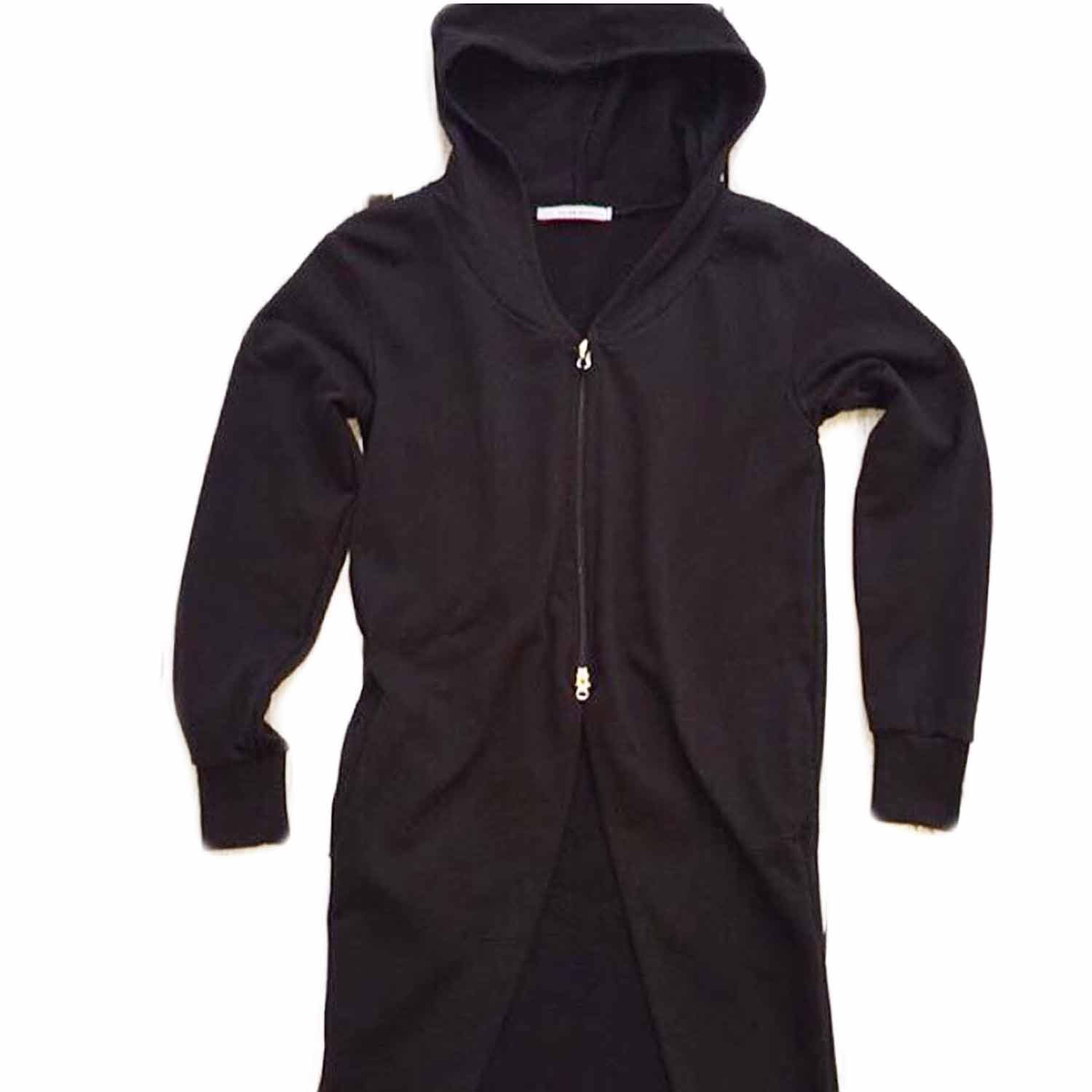 felpone lungo pinguino fashion zip nero uomo cappuccio