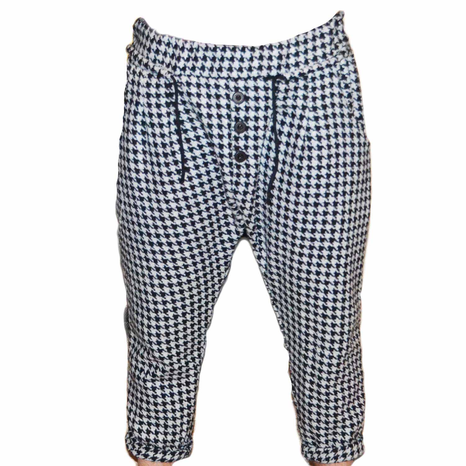 Pantalone tuta fantasia black e white tre bottoni tessuto elastic invernale