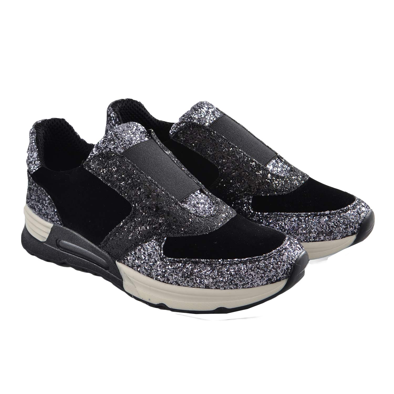 Sneakers bassa donna glitterata slip on ginnico vera pelle fondo ginnico comfort moda 